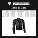 Guía de tallas jofa de moto Fox Titan Sport Jacket: pecho, espalda, hombros, bíceps y altura por talla S a XXL